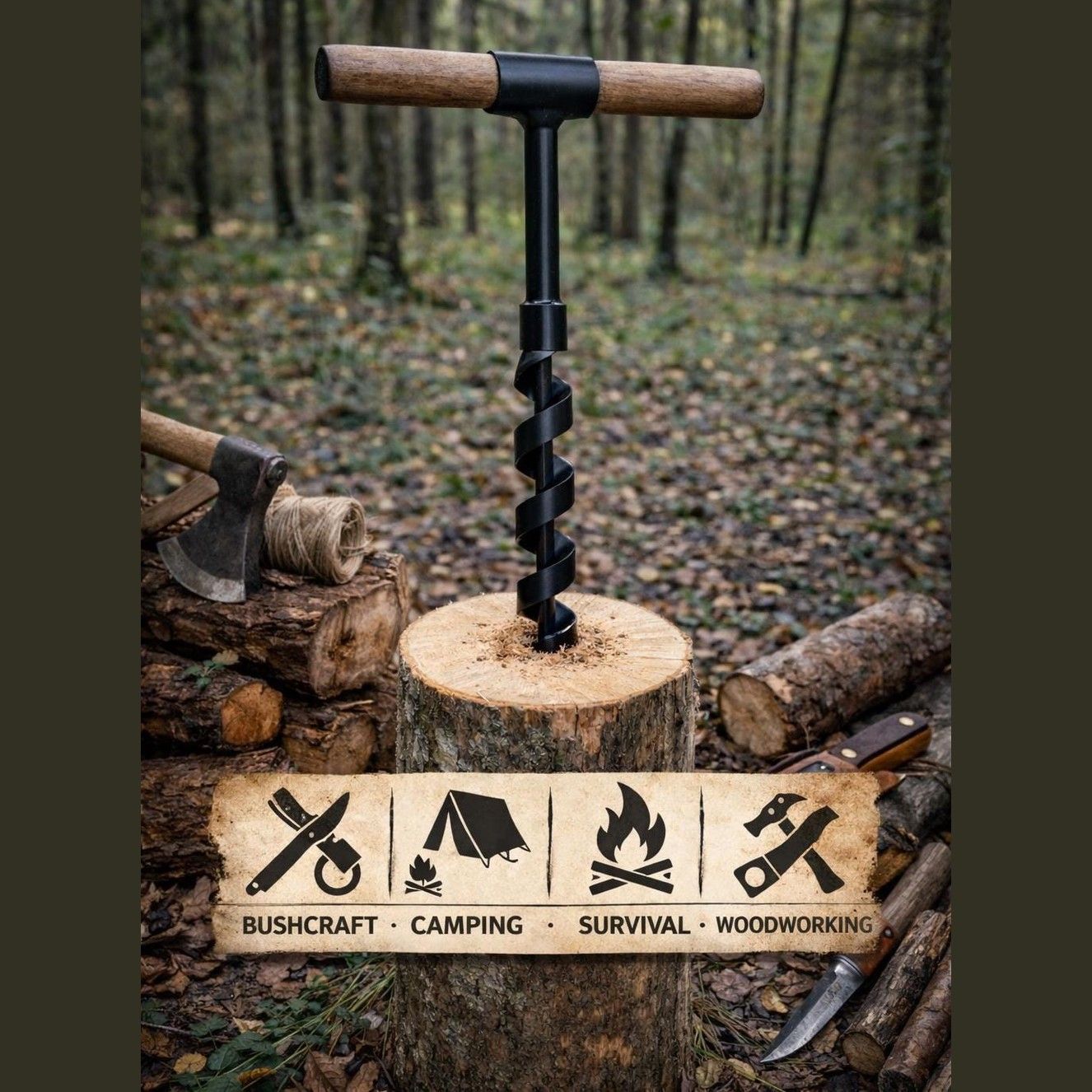 Handcrafted Scotch Eye Auger – Bushcraft Survival Wood Drill (23.6mm/0.93")