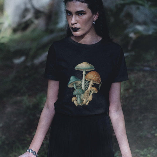 Vintage Botanical Mushroom Illustration Tee | Forest Fungi Art, Mycology Unisex Nature T-Shirt Gardener Gift Magic Mushrooms Shirt