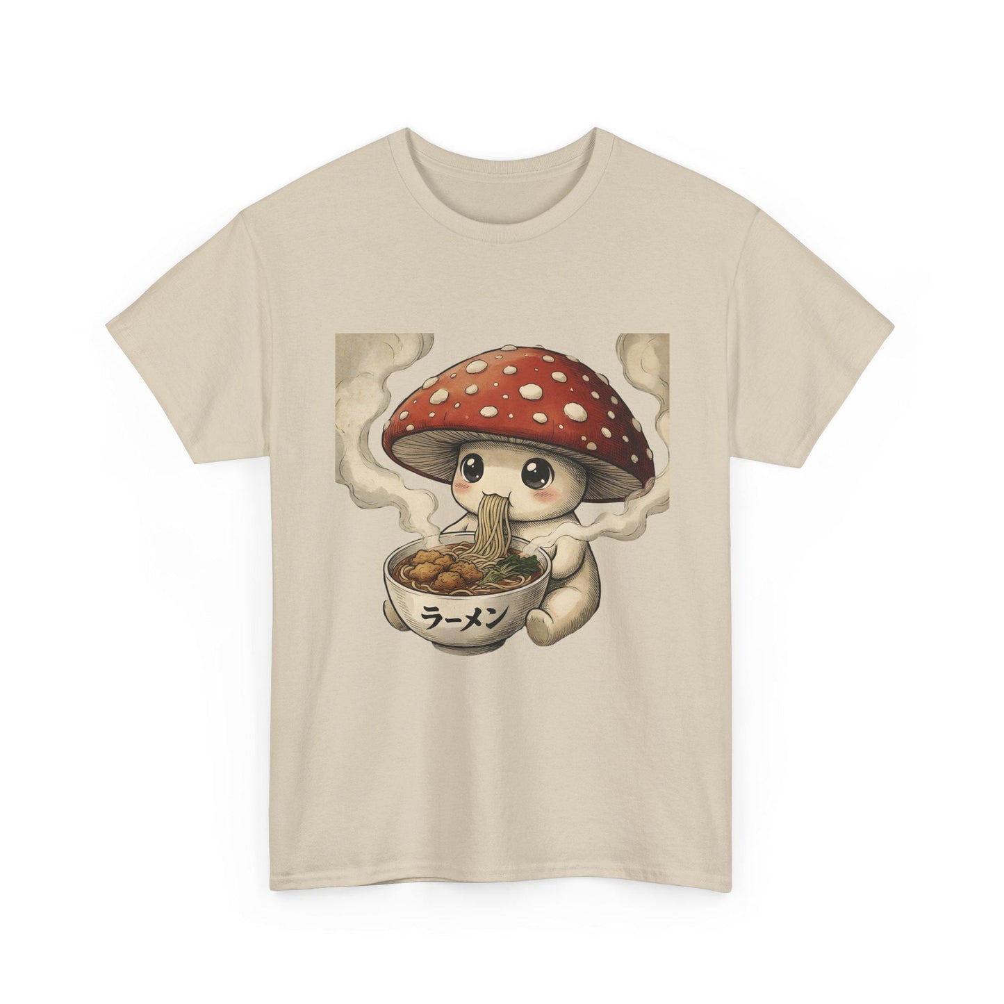 Kawaii Mushroom Eating Ramen Tee | Mushroom Character T-Shirt Fungi Magic Mushroom Shirt Mycology Kawaii Style Cozy Anime Style
