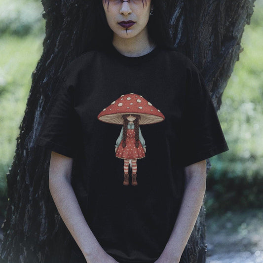 Toadstool Girl T-Shirt Storybook Mushroom Tee Cottagecore Woodland Shirt Whimsical Forest Graphic Unisex Cotton Tee Mushrooms Fungi Tshirt